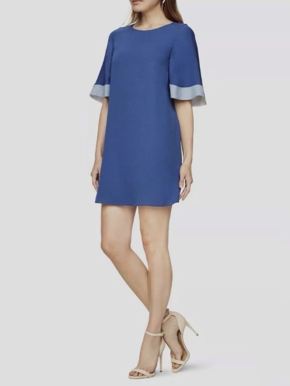 BCBGMaxAzria Philippa Color Blocked Shift Dress Size S Blue Shore Sleeves Mini